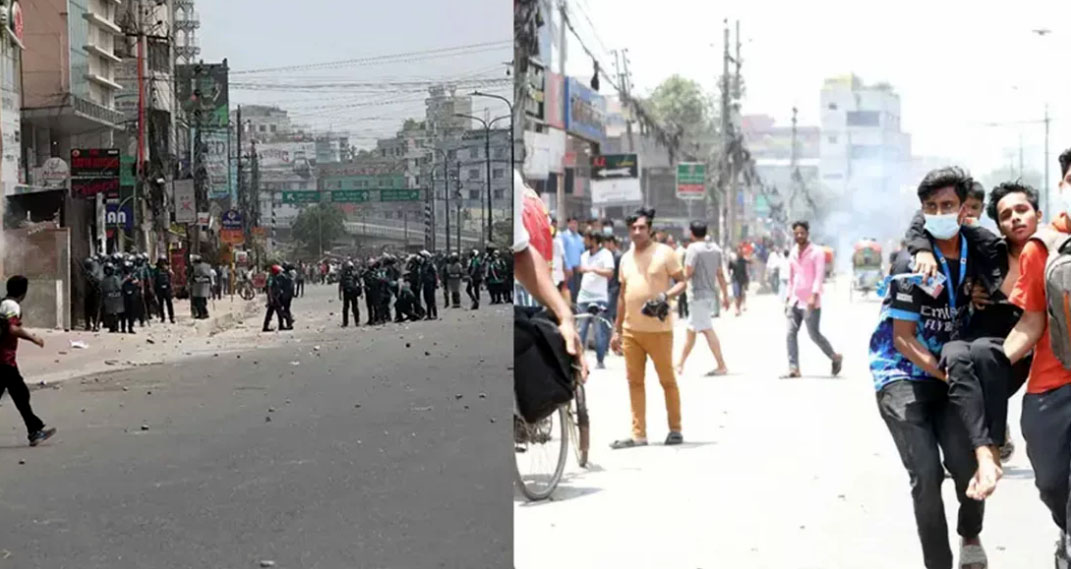 বাড্ডায় পুলিশের সাথে আন্দোলনকারীদের ধাওয়া পাল্টা ধাওয়া