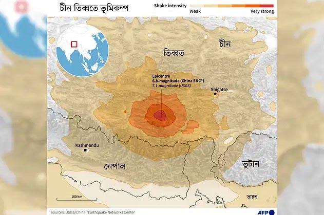 চীনের তিব্বতে শক্তিশালী ভূমিকম্পে নিহত ৫৩