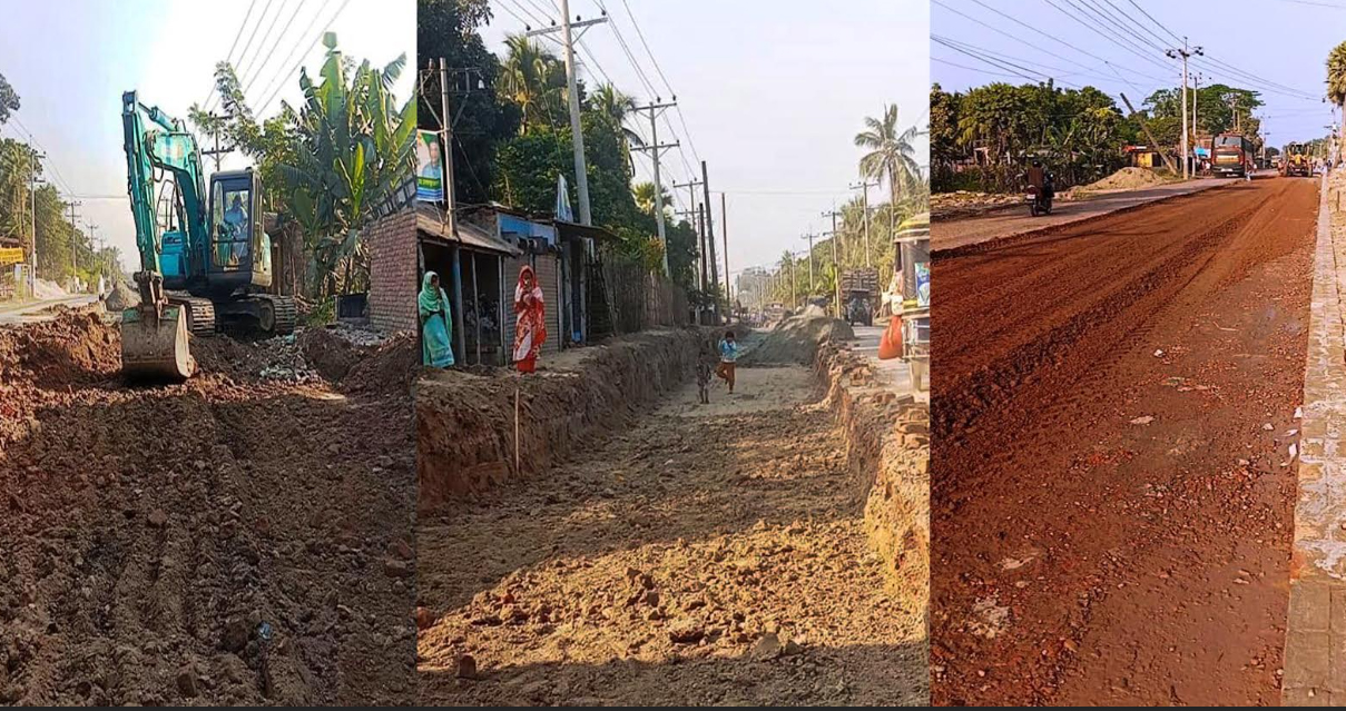 সাতক্ষীরা-শ্যামনগর সড়ক নির্মান ধীরগতি, গর্ত ও ধুলায় চরম ভোগান্তি!