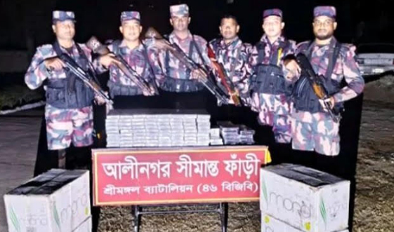 কুলাউড়ায় বিপুল পরিমাণ ভারতীয় সিগারেট জব্দ 