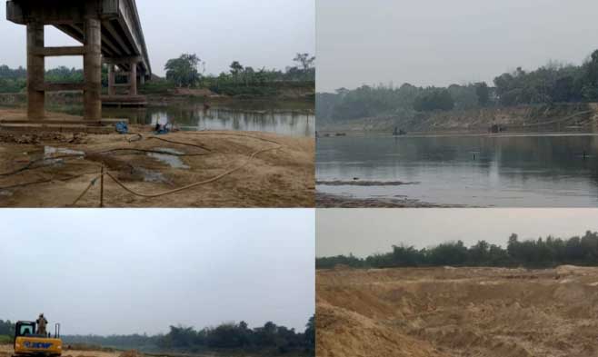 কুলাউড়ায় নদীর চর কেটে কোটি টাকার বালু বিক্রি লীজ গ্রহীতার